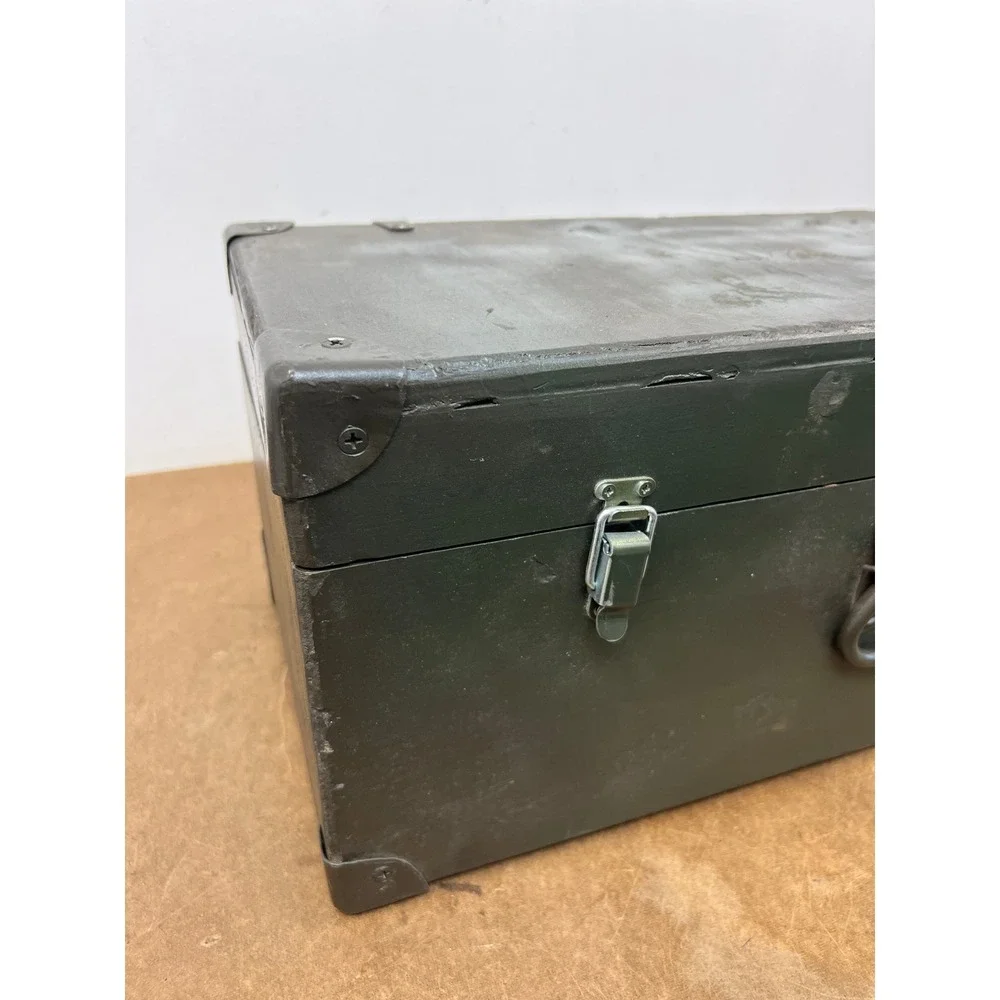 Vintage Military Wooden Chest Case OD Green Trunk Locking Tool Box Storage US